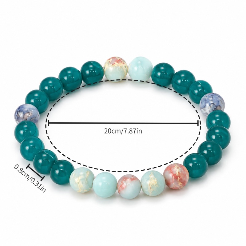 Green Chalcedony Mixed Color Bead Bracelet, Unisex Gift